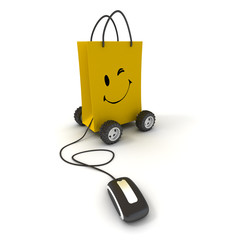 Shopping bag smile happy and mouse