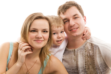 young happiness family isolated on a white background