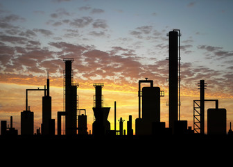 Oil refinery factory over sunrise - 9698784