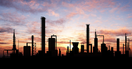 Fototapeta na wymiar Oil refinery factory over sunrise