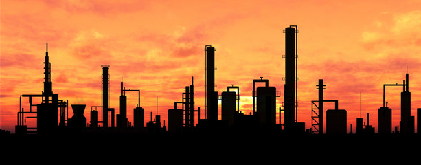 Oil refinery factory over sunrise