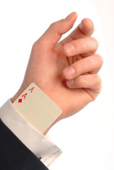 In sleeve of clothes at  player two trump playing cards