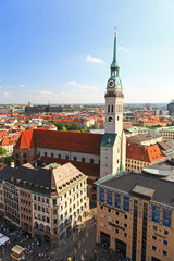 The aerial view of Munich city center from the City Hall