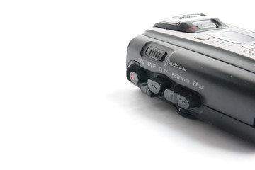 Small tape recorder on white background