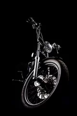 Keuken foto achterwand Motorfiets Chopper motorfiets voorzijde geïsoleerd op zwart