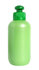 Bottle with cosmetic means for a white background.