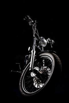 Chopper Motorcycle Front Isolated On Black