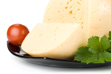 Fresh appetizing cheese on a white background