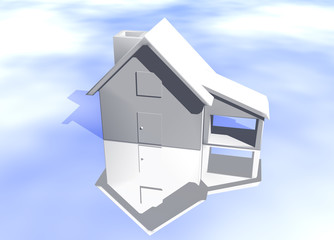 Plain White House Model on Blue-Sky Background
