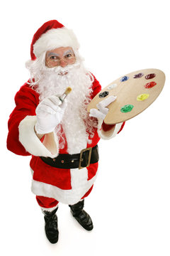 Santa Claus with artists paint palette and brush.  Full body