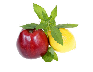 fruits with mint isolated on white background