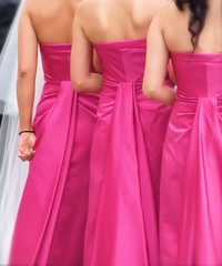 Group of Bridesmaids in Pink at Wedding
