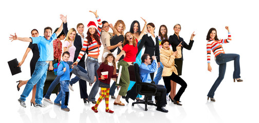 Happy funny people. Isolated over white background.