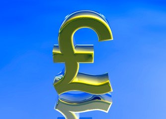 Fototapeta premium Gold UK GBP Pound Sterling Currency Symbol on Blue Background