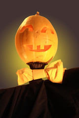 Halloween close-up of with jack-o'-lantern head