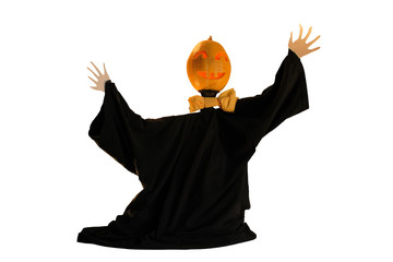 Halloween scarecrow with jack-o'-lantern head