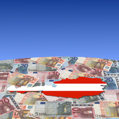 Austria map flag on euros globe illustration