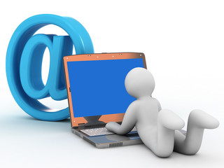 symbol e-mail, notebook and people on white background