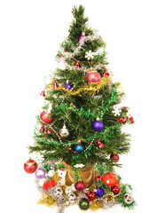 Decorated Christmas tree against a white background