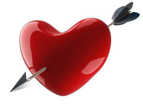 Heart pierced by an arrow. 3D image.