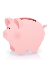 Cochon rose tirelire souriant (reflet)