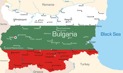 Map of Bulgaria country coloured by national flag