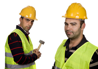 workers with yellow hardhat in a white background