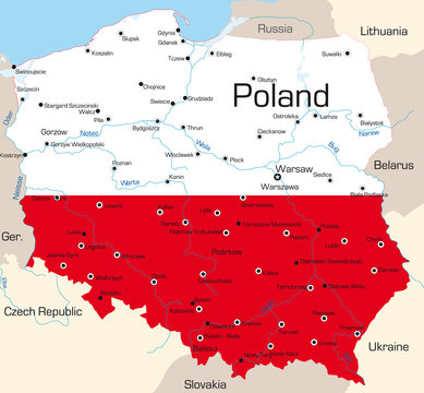 Fototapeta Map of Poland country coloured by national flag