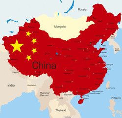 Map of China country coloured by national flag