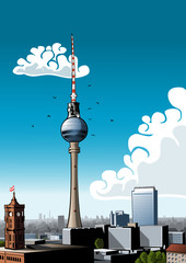 Berlins Skyline mit Fernsehturm - obrazy, fototapety, plakaty