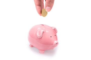 Putting money in piggy bank