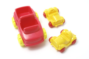 Plastic Toy Cars on White Background