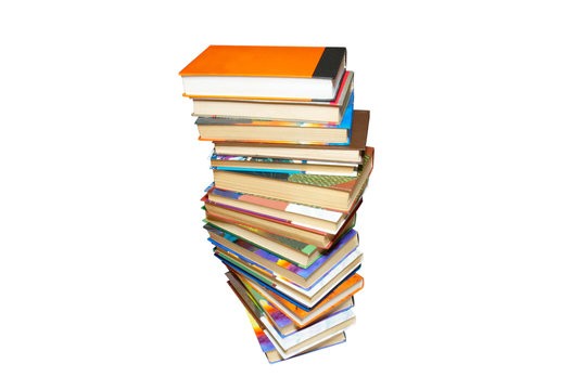 Stack of colored books isolated on white.