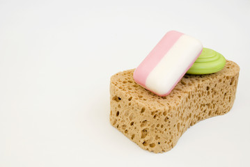 Soaps on bath sponge