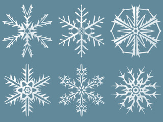 Naklejka na ściany i meble 3d rendering of 6 snowflakes in crystal