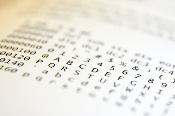 ASCII codes closeup