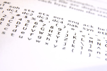 Closeup photo of ASCII codes