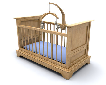 Cot For A Baby Boy With Hanging Teddy Mobile