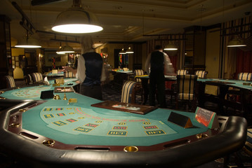 modern and beautiful casino interior, poker playing tables