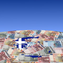 Greece map flag on euros globe illustration