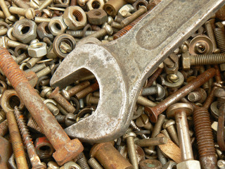 Assortment of rusty metal fasteners