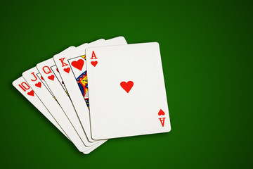 Poker cards on green, clipping path excludes the shadow.
