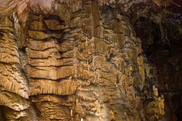 Stalactites and stalagmites in a cave Emine-bair-hosar, Crimea