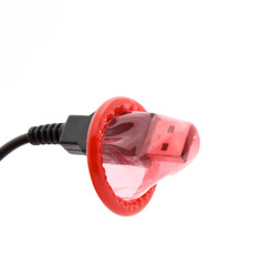 data security concept - condom over usb cable
