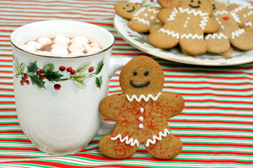 Gingerbread man cookie and hot chocolate