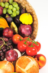Closeup of basket spilling over with autumnal bounty