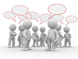 many 3d humans with empty chat bubbles