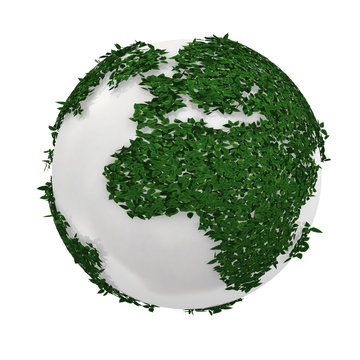 3d white earth made by green plants