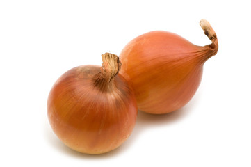 two fresh onions on white background