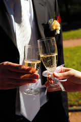 Just married couple drinking champagne